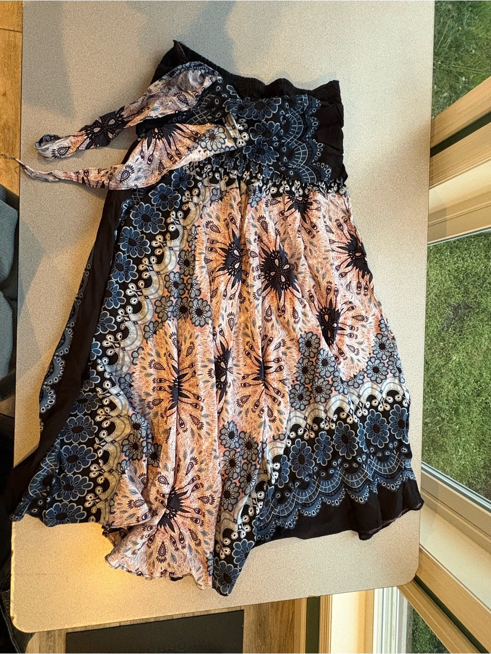 Boho Floral Skirt - Black, Cream & Blue